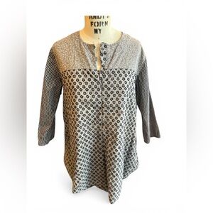 Gudrun Sjoden Gray Printed Cotton Mono Chrome Tunic Art Wear